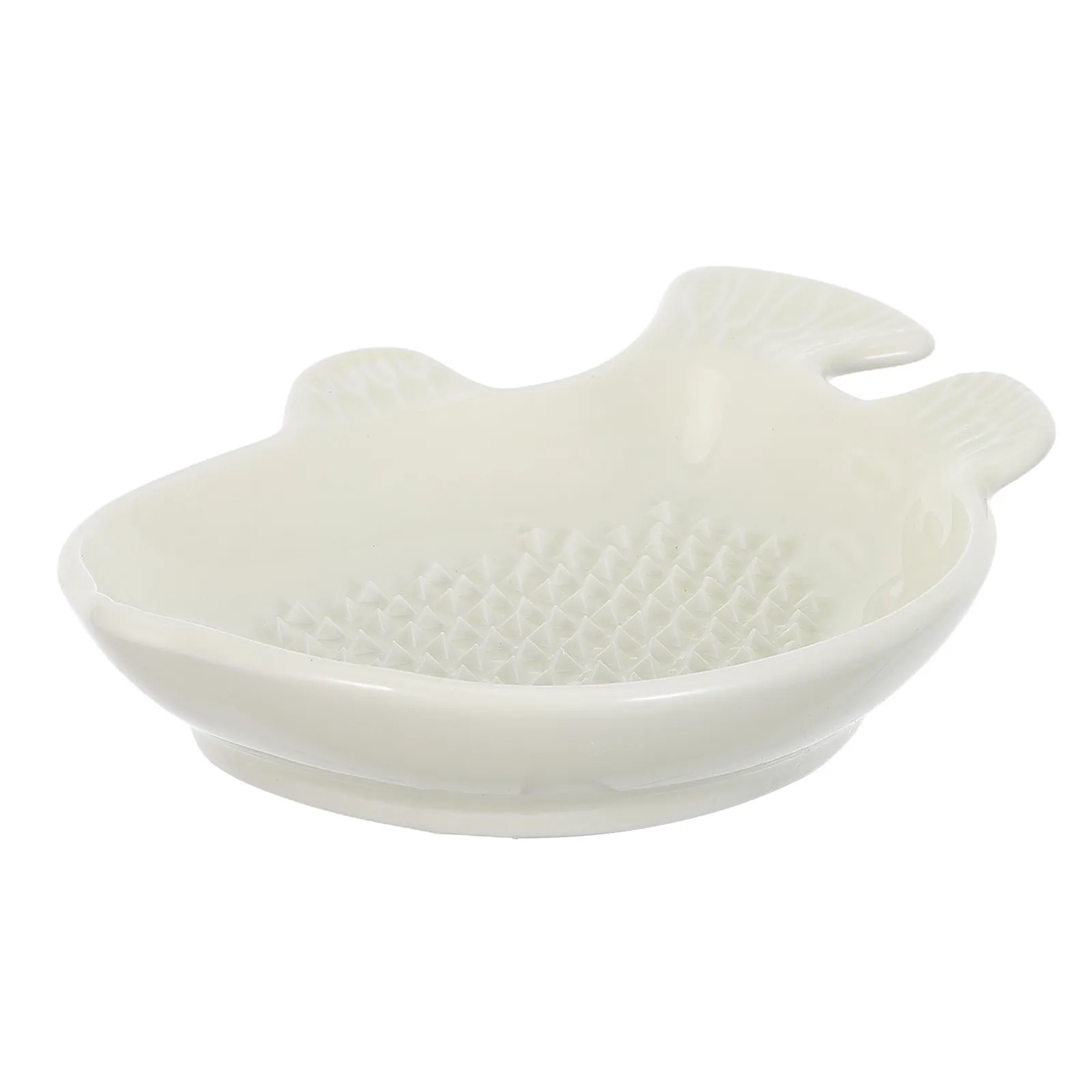 Fish-Shaped Ceramic Ginger Grater Plate for Kitchen, 4.8x3.5 in Garlic Grinder & Spice Mincer with Cleaning Brush