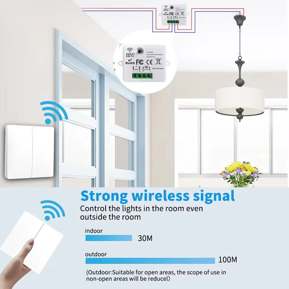 RF433 Self-Powered Wireless Light Switch, Kinetic Energy No Battery,Long Range Wall-Penetrating Signal, Easy Retrofit for Home image 4