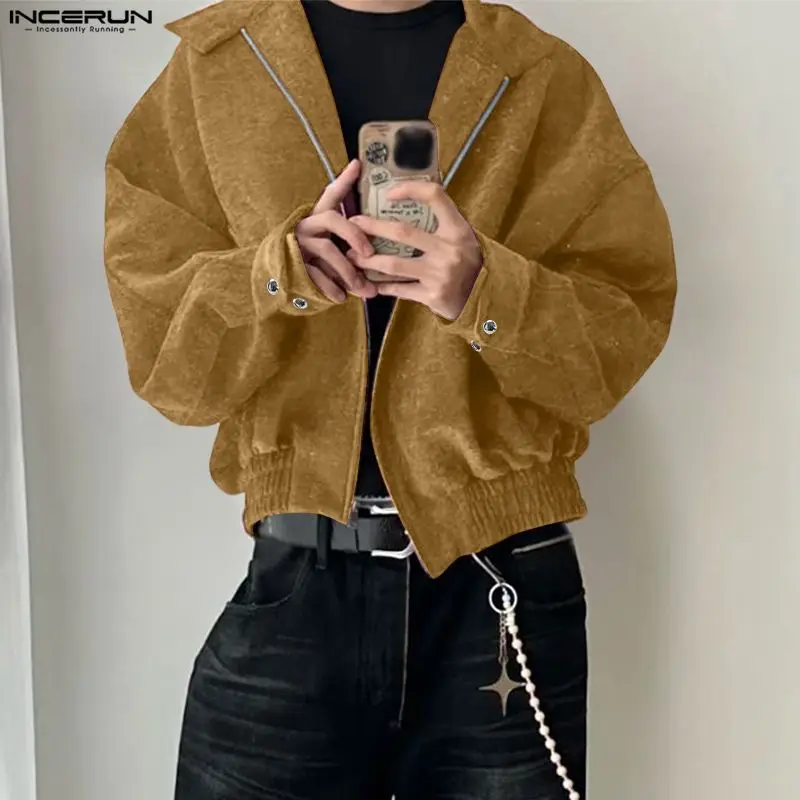 

INCERUN Men Jackets Solid Velour Zipper Long Sleeve Male Coats Streetwear Loose Korean Style Fashion Casual Outerwear Jackets