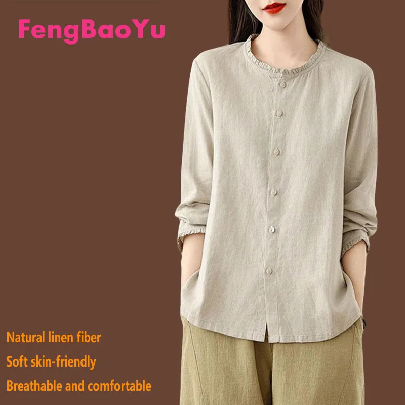 

Женская рубашка Feng Baoyu из 100% льна – элегантный и простой повседневный топ – прохладный и комфортный для весны и осени