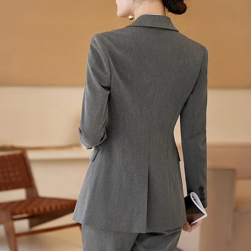 Cerulean Blue Women's Autumn/Winter 2023 New Elegant Double-Buttoned Professional Suit Jacket Western-Style Workwear