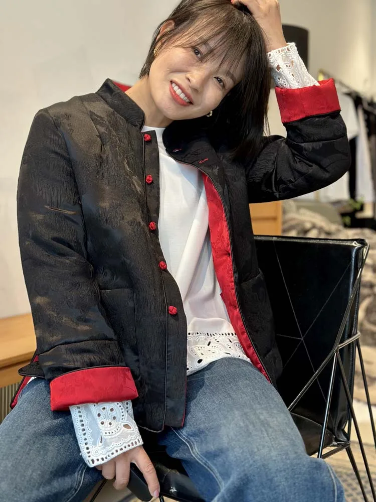 

Двусторонняя шелковая куртка из туссового хлопка для женщин, модная, в стиле ретро, на пуговицах, с хлопковым наполнителем, традиционная китайская верхняя одежда