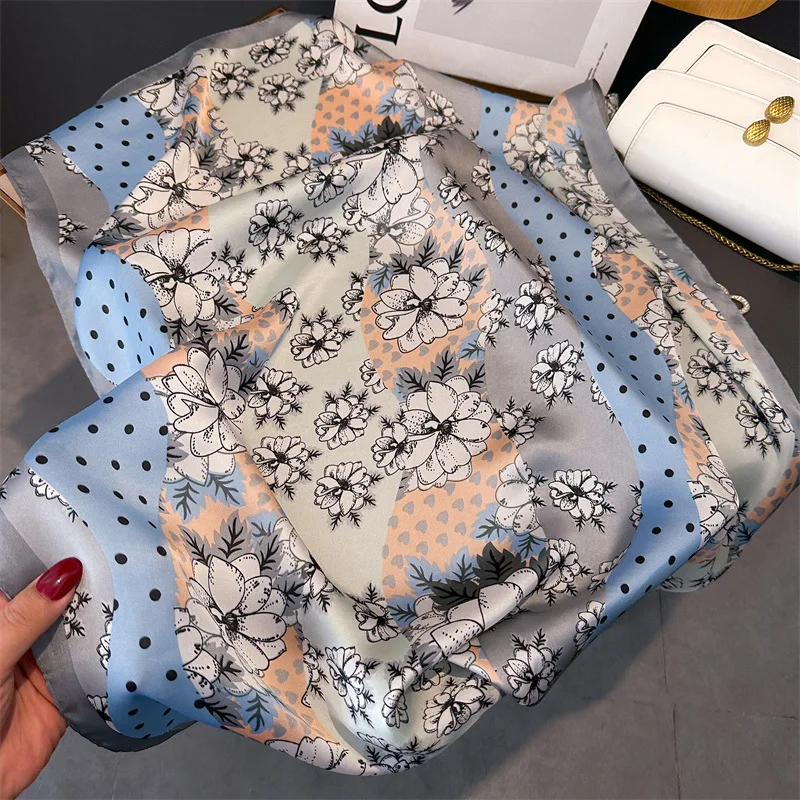 Women Luxury Floral Print Square Silk Scarf Soft Satin Kerchief Hairband Hijab Foulard Ribbon Tie Neck Bag Headband Scarves Wrap