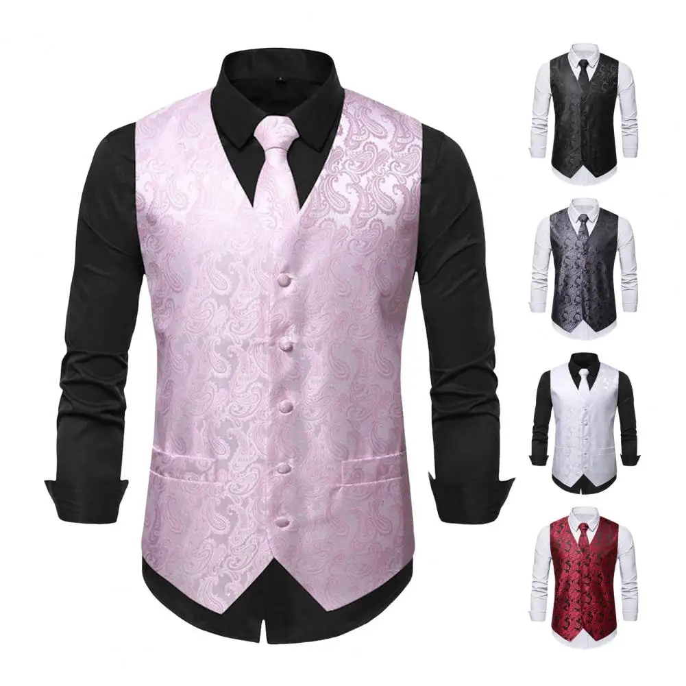 

V Neck Men's Casual Linen Vest Business Lightweight Waistcoat Slim Fit Suit Vest For Summer Wedding With Tie Pocket Business