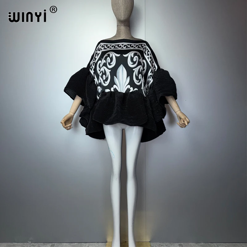 

WINYI Women's Africa Pleated Elastic Casual Top Kawaii Jacket Summer Clothes Beach Cover up T-Shirts Evening Dress