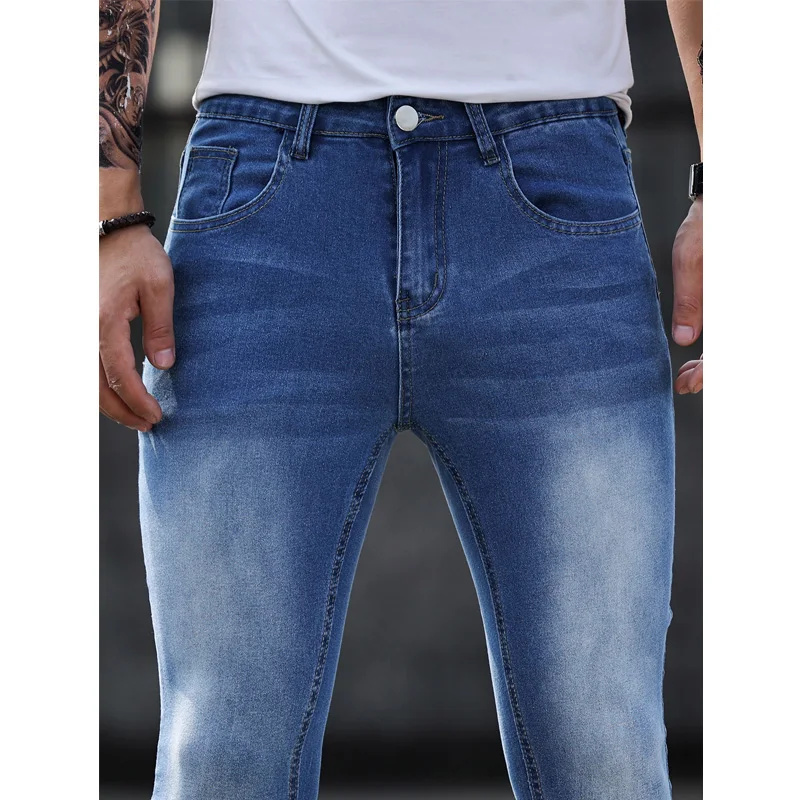 Jeans for Men Skinny Washed Solid Colour Stretch Pencil Pants Fashion Streetwear Slim Fit Denim Jeans Jogging Trousers Blue