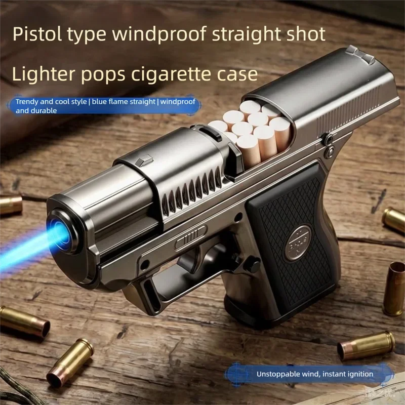 Focus Metal 250g Heavy Handfeel Pistol shaped Lighter Personalized Blue Flame Cigarette Box New Personalized Men's Gift