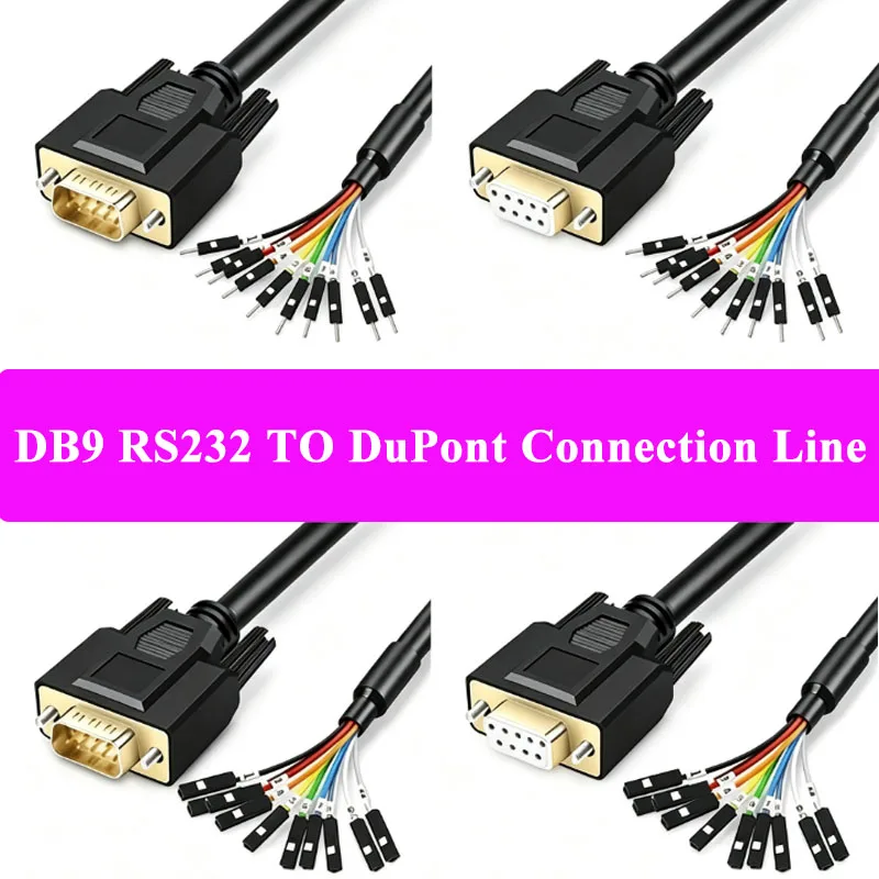 24AWG RS232 DB9 to DuPont 2.54 Connection Cable  with Numbered Tubes DB9 Male/Female Serial Port Single 1P Data Line Test Wire