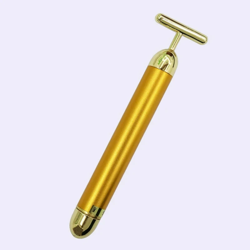 24k Gold T-shaped Vibrating Facial Roller Beauty Bar Slimming Face Massager Device Tightening Anti-wrinkle Facial Care Tools