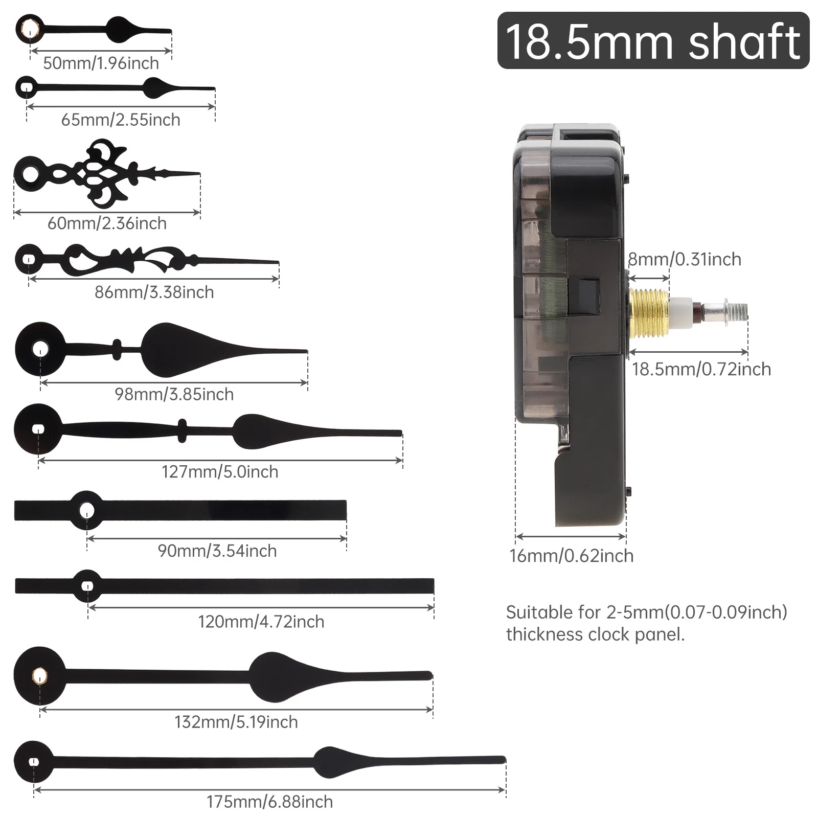 I Shaft 12888 Quartz High Torque Silent Wall Clock Movement Kit with 5 Pairs Hands and 2 Movements