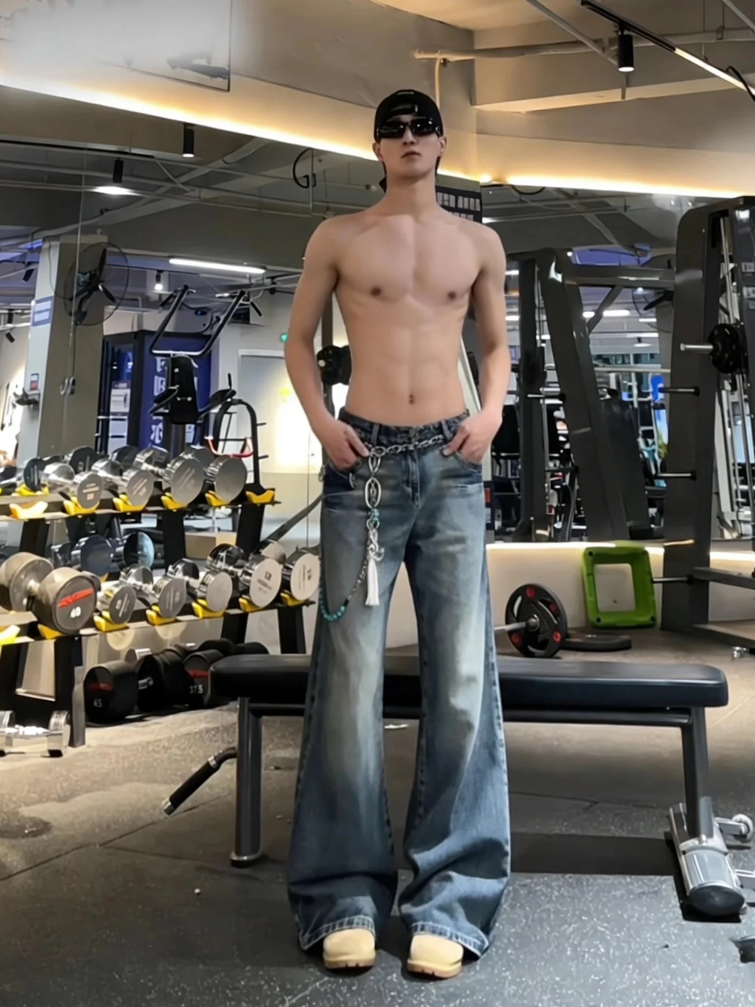 

Blue Lightning Pattern Flared Jeans Men's Thiened Fce Wide Leg Straight Cut Casual Trousers Youthful Street Sle