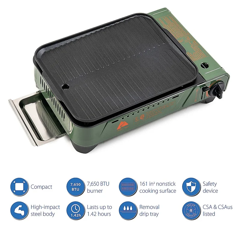 ポータブル屋外ブタングリドル 7650 BTU ノンスティックアルミニウム調理面 CSA 承認済み理想的なキャンプピクニック共連れ安全