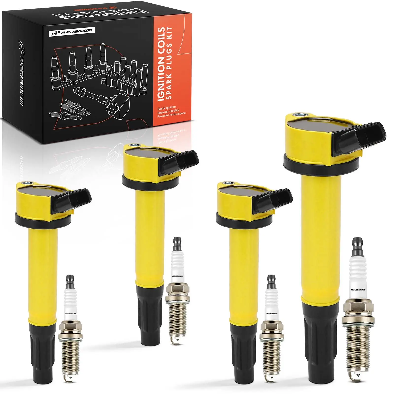 A-Premium 4x Yellow Ignition Coils & 4x Iridium Spark Plugs Kit for Toyota Camry RAV4