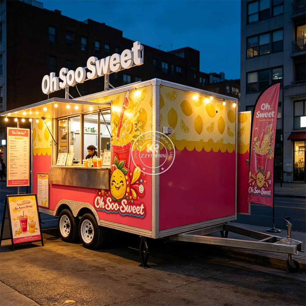 Remolque de Comida Callejero, Camión de Comida Móvil para Aperitivos Fritos, Carrito de Comida Comercial para Hot Dogs con Equipamiento Completo