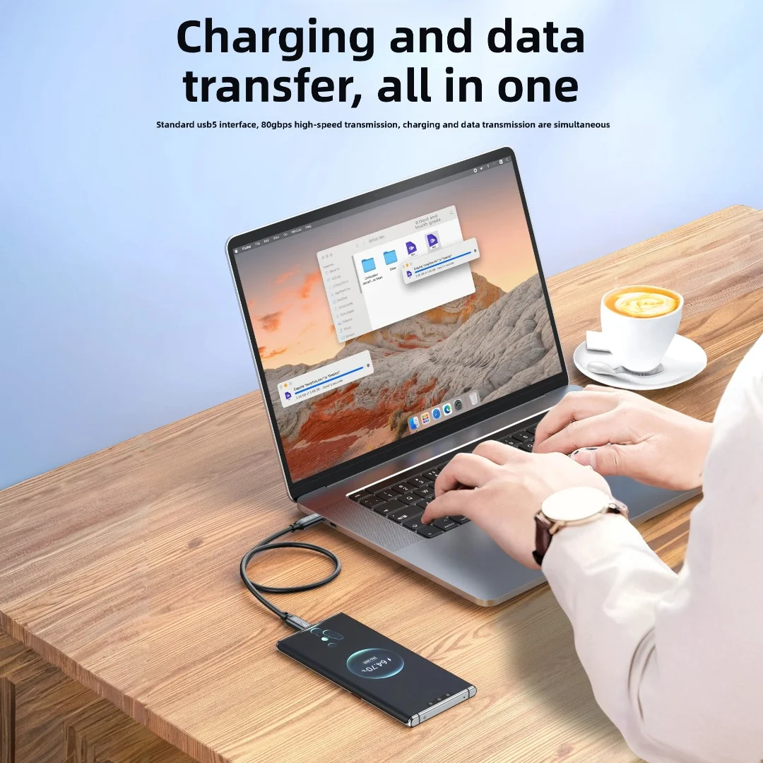 كابل شحن سريع 240 وات USB-C إلى USB-C 5A كابل بيانات 80 جيجابت في الثانية متوافق مع كابل عرض Thunderbolt 5/4/3 16K60 هرتز Type-C