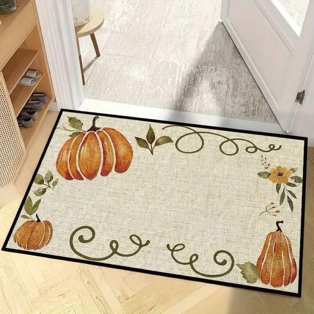 Thanksgiving Pumpkin Theme Floor Rug Washable Entryway Carpet Anti Slip Entrance Mat For Bedroom Bathroom Kitchen
