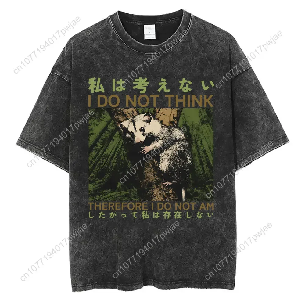 Strawberry Jams But My Glock Don't T-shirt Funny Japanese Style Raccoon Vintage Washed T Shirt Men Women Casual Humor T-shirts