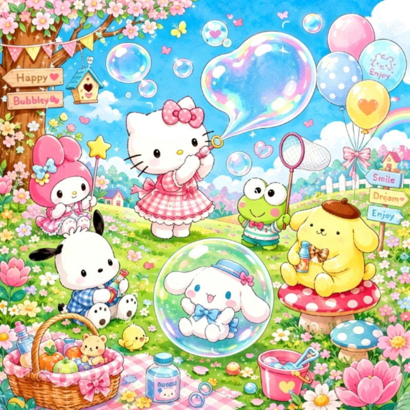 Adult Jigsaw Puzzle 1000 Pieces Puzzle Sanrio Family Spring Picnic Paper Puzzle Decorative Painting Exercise Brain Thinking