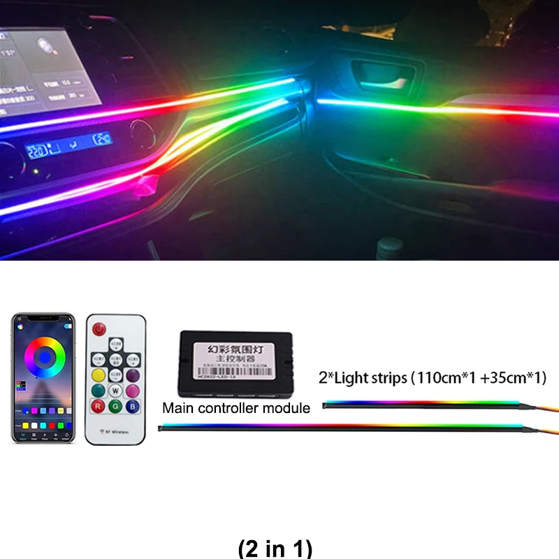 18/22 en 1 voiture LED Streamer Streamer Symphony Strip Kit RGB 213 64 Couleur Rainbow Intérieur Tableau de bord acrylique Lumières décoratives 12V