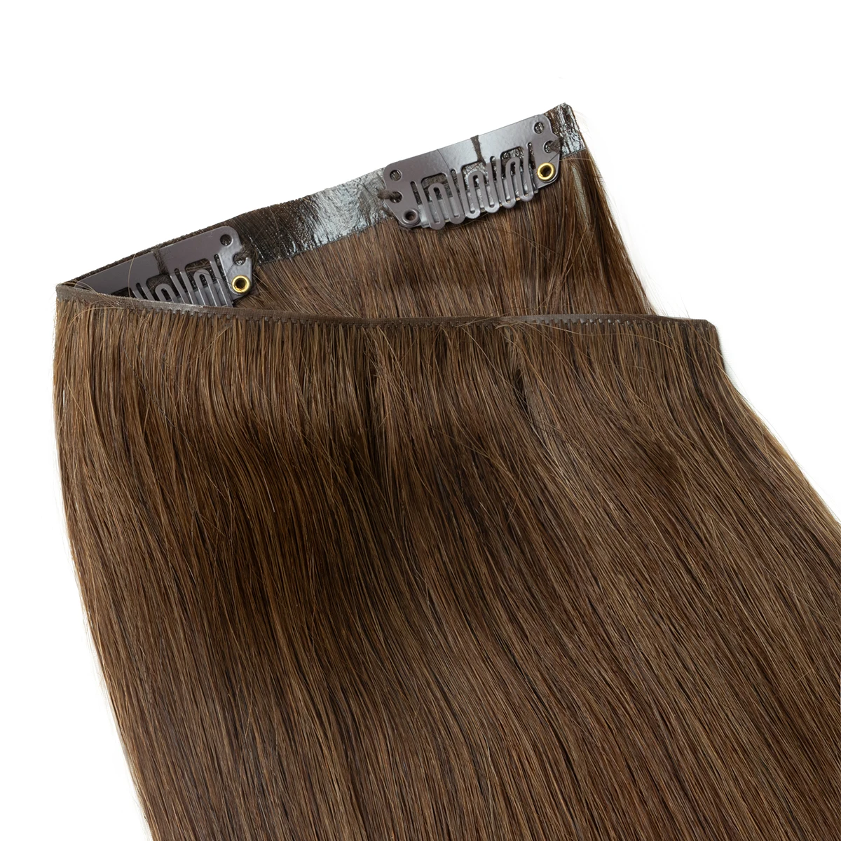# 4 braune, eingespritzte PU-nahtlose Clip-on-Haare, unsichtbare Clip-Ins, Echthaar-Maschine, Remy, 7 Stück, 100–120 g, 61 cm, unsichtbare Haarspangen – Detail 1