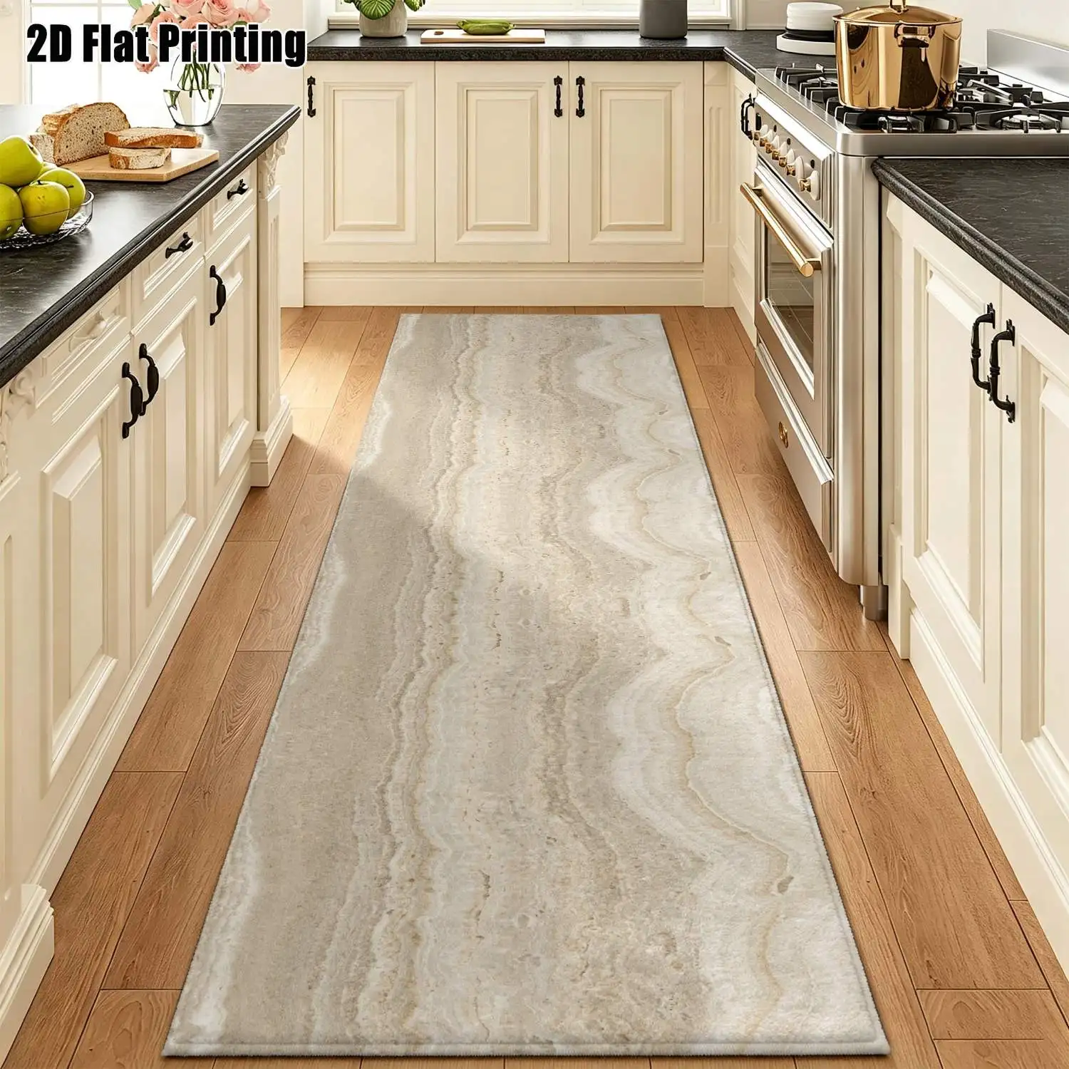 1Pc 2D Printed Light Beige Wave Stripe Long Strip Rug Nordic/Modern Minimalist/Geometric/European Style, Home Decor, Multi-Size, Machine Washable, Ideal for Entrance, Hallway, Living Room, Bedroom.