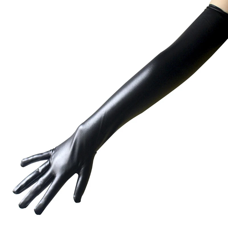 Women Shiny Long Gloves Leather Latex Clubwear Party Costume Sexy