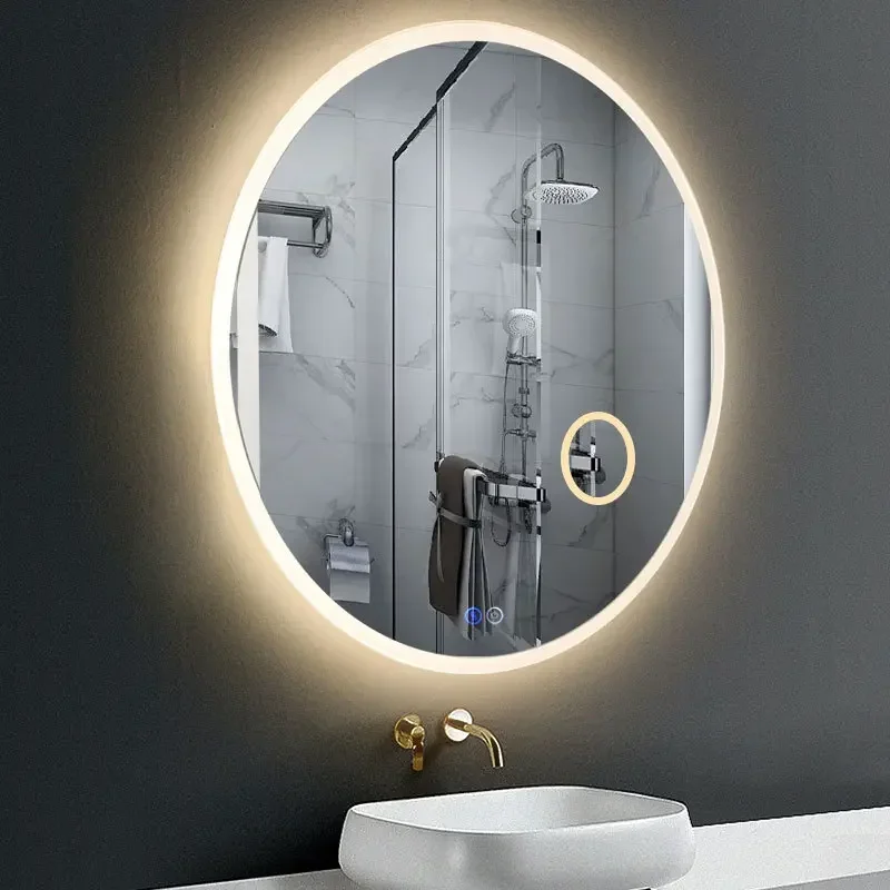 Cross border exclusive circular LED smart mirror makeup mirror wall mounted bathroom mirror touch bathroom