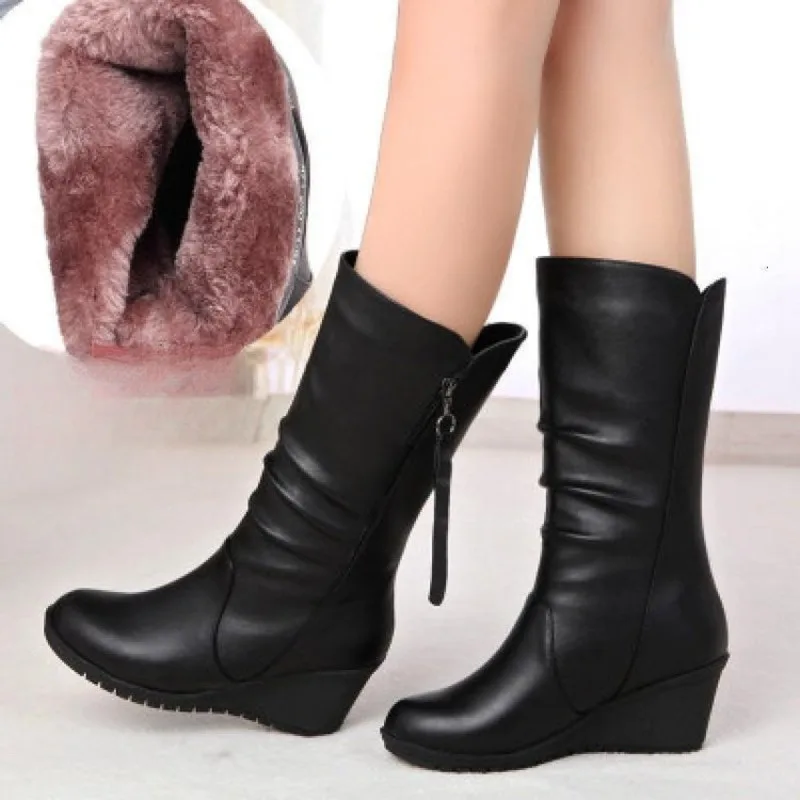 2024 Autumn Winter Anti Slip Slope Heel Women Boot Casual Mid Tube Boot Warm Snow Boot English Chelsea Boot Large Women shoes