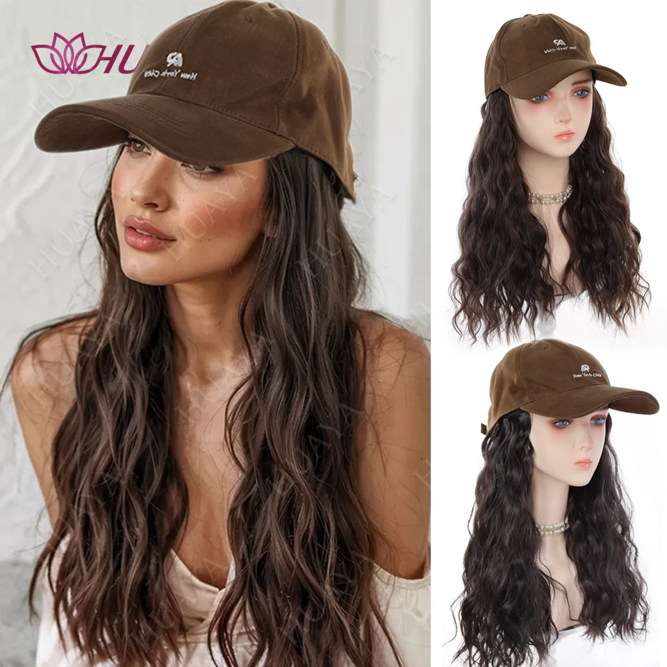

16Inch Synthetic Long Wavy Curly Baseball Cap With Hair Extension Hair Cap Hat for Women Girl Daily Hair Style Wig