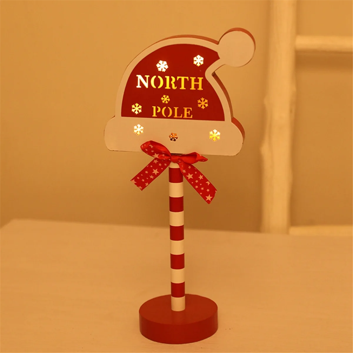 Christmas Vintage Lights North Pole Sign LED Light Street Sign Christmas Wooden Tabletop Decoration Christmas Decor F