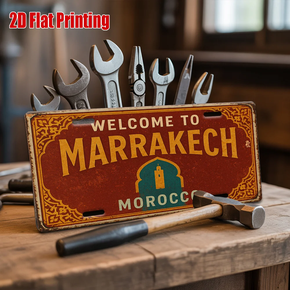 AL Welcome to Marrakech Morocco License Plate Sign - Vintage Durable Metal Plaque Wall Decor, Home Office Bar Man Cave Wall Art view 3