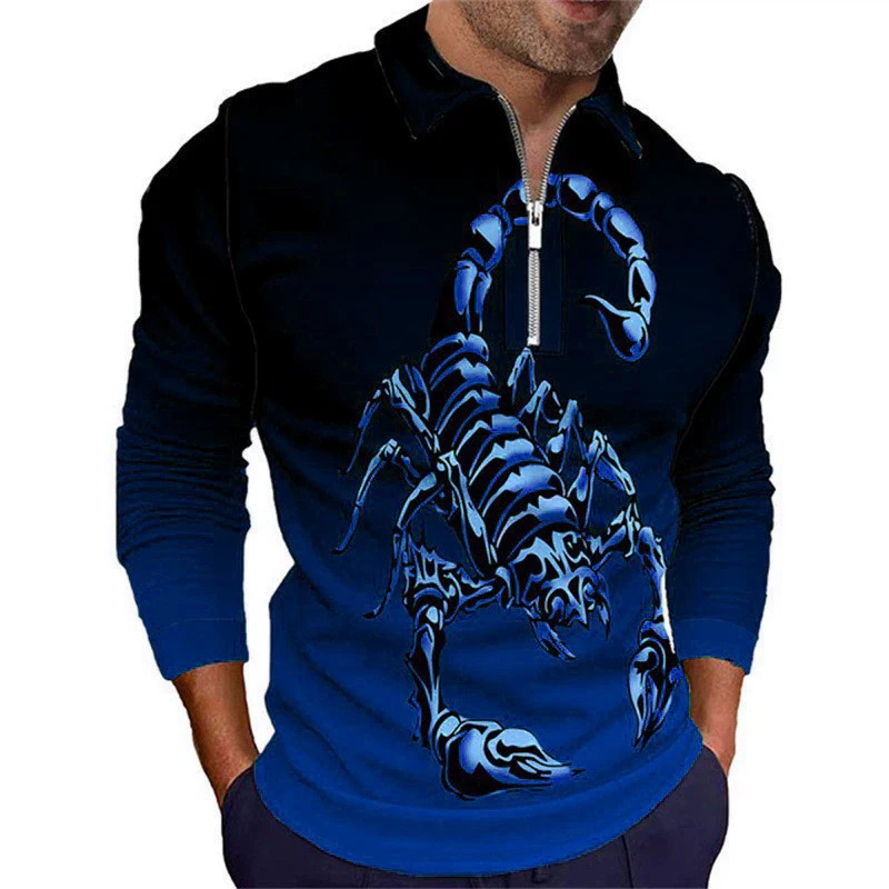 Scorpion Pattern Men's Fashion Polos T-Shirts All Season Long Sleeve 3d Printed Street Hip Hop POLO Tee 6XL Big Size Casual Tops