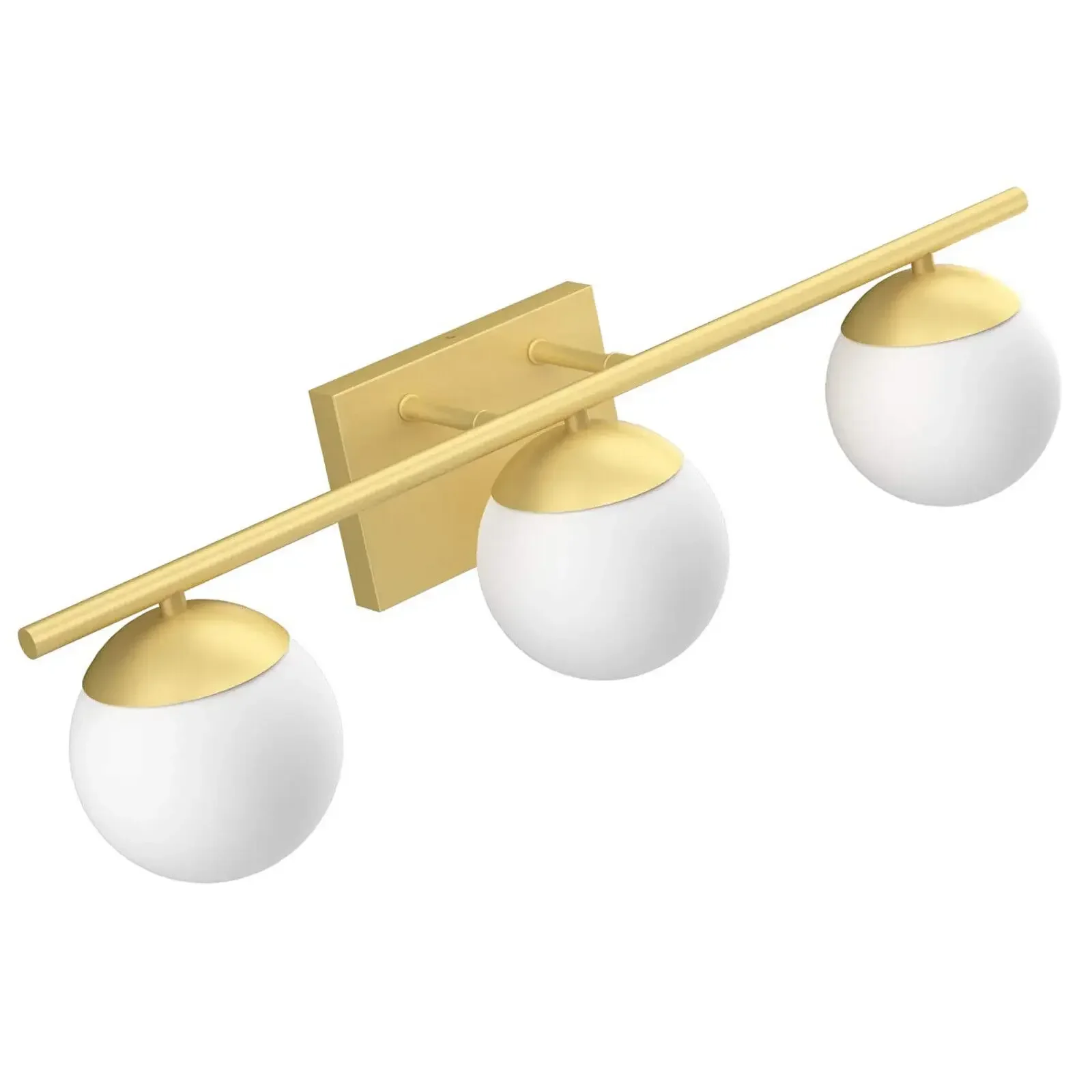 Lámpara de pared rústica dorada para tocador de baño, accesorio estilo granja blanco leche para espacio de baño