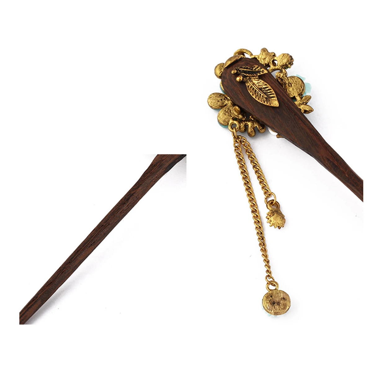 

Vintage Wooden Hair Stick Retro Bronze Hairpin Metal Flower Pearl Chain Lightweight Durable Hair Accessory for Special Occasions