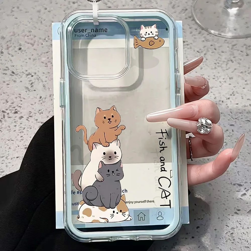 Niedliche, freundliche Katzen-Handyhülle für Samsung Galaxy S26 Ultra S25 S24 Plus s22 s23 Plus FE A57 A54 A55 A16 A35 A36 A37 5G Klare Hülle – Detail 3