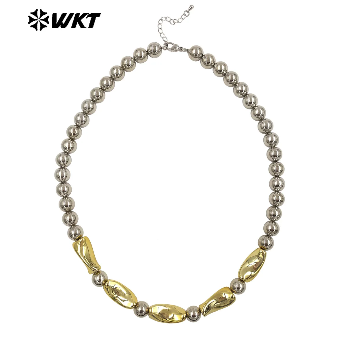 

WT-JFN63 Women Sweater Perfect Match Accessory Silver And Yellow Brass Beads Fine Chain Necklace 48+2 Inch Long