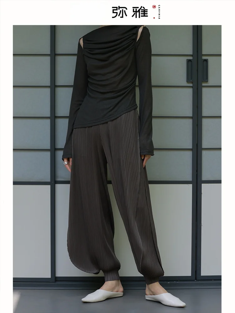 

Cerfmia High Waist Lantern Pants Dstring Cool Design Summer Dopane Sle Women's Casual Pants Polyester Fiber Long Trou...