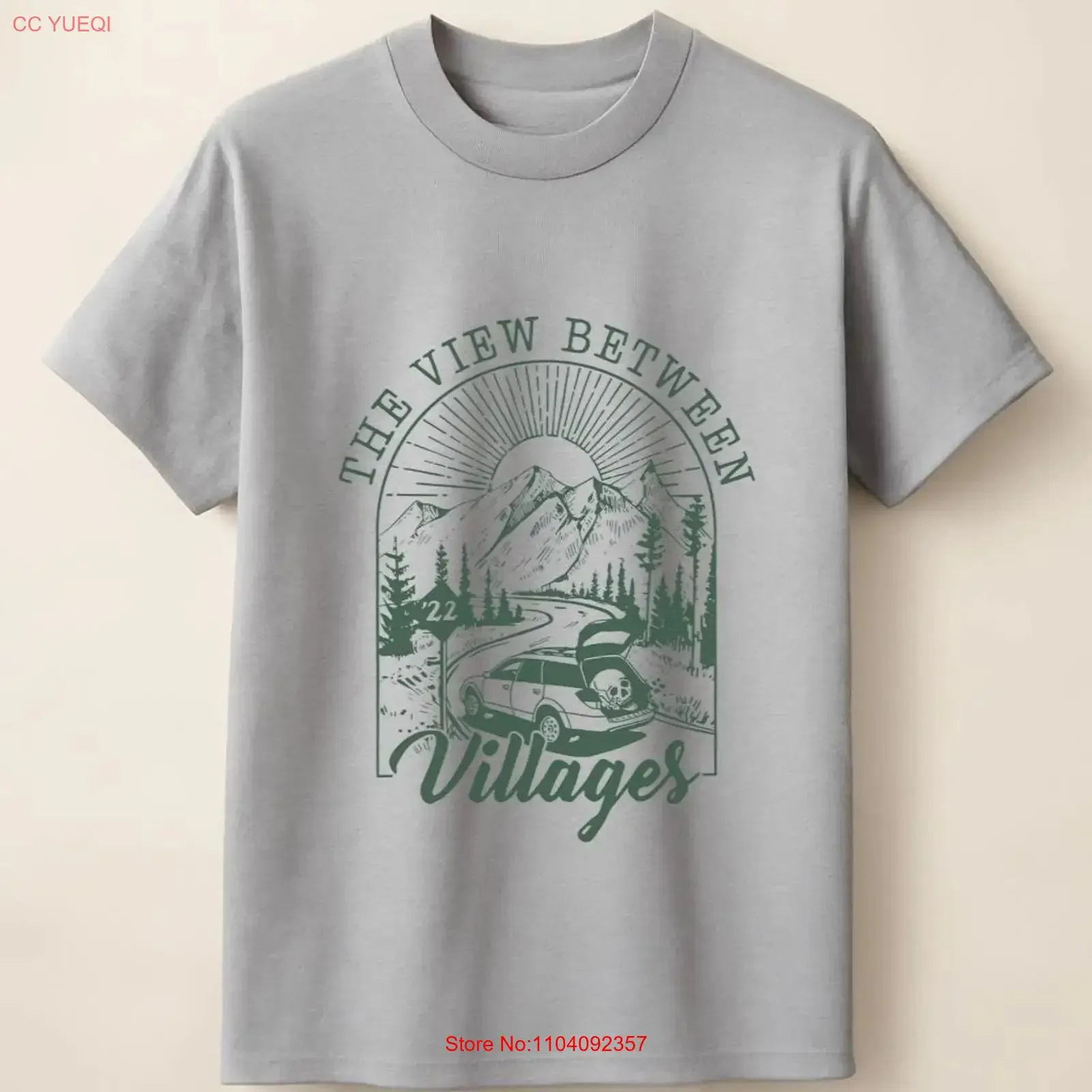 The View Between Villages Vintage Mountain Illustration T Shirt vintage Washed streetwear Top For Everyday Wear Unisex