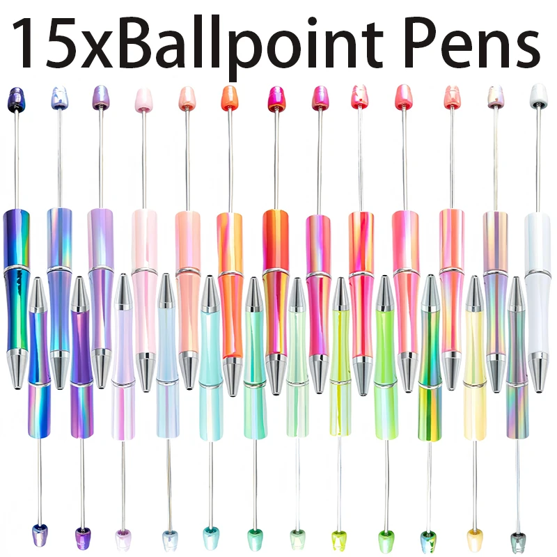 30Pcs UV Gradient Bead Pens Wholesale Students Diy Handmade Plastic Beadable Pen Plastic Ballpoint Pen
