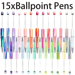 15 Pcs UV Gradient Bead Pens Wholesale Students Diy Handmade Plastic Beadable Pen Plastic Ballpoint Pen