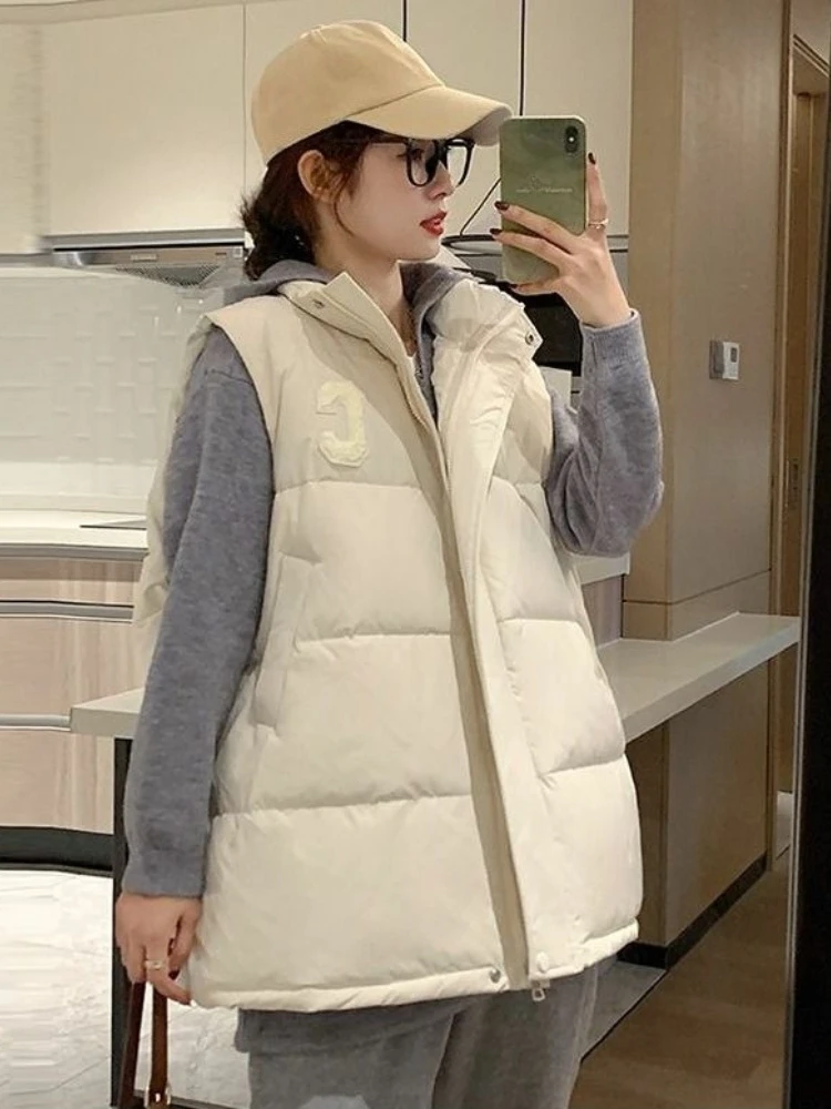 

Women's 2025 Autumn Winter Down Cotton Vest Stylish Cape Jacket with Zipper