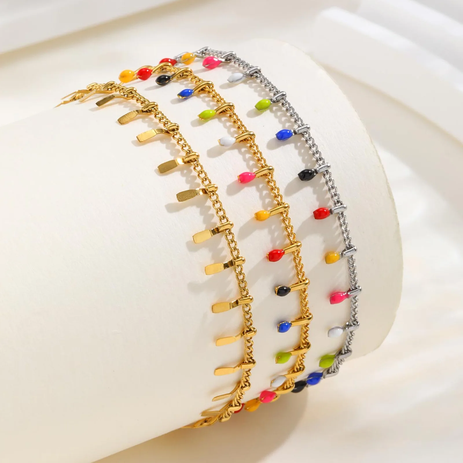 

Vnox Bohemian Colorful Small Pendants Anklet For Women Girls Stainless Steel Thin Layered Chain Summer Jewelry Party Gift