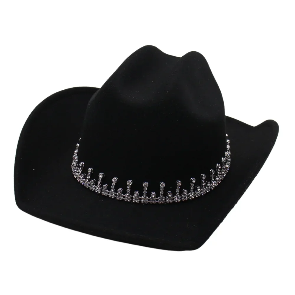 New Water Drop Top Women Black Western Cowboy Hat Fashion Bride Wide Brim Cowgirl Fedora Hat Performance Party Chic Men Felt Hat