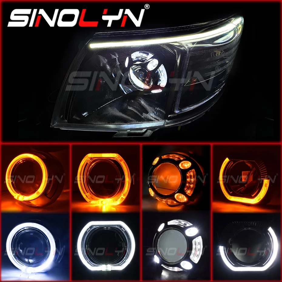 

Sinolyn LED Angel Eyes Shrouds For Hella 3R G5/Koito Q5/WST Switchback Turn Signal DRL Dust Bezel Headlight Projector Lens Cover