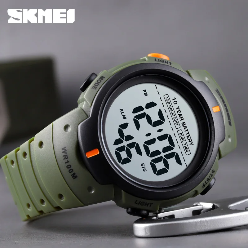 

SKMEI спортивные военные часы для фитнеса для мужчин и женщин, цифровые водонепроницаемые наручные часы 100 м, 10-летние часы с батарейным будильником, reloj hombre