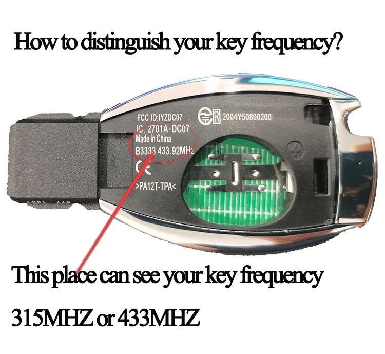 SUPERKEY 433MHz/315MHz NEC System 3 Buttons Remote key  For Mercedes Benz For A B C E S Class CL CLK CLS GL 2 Battery