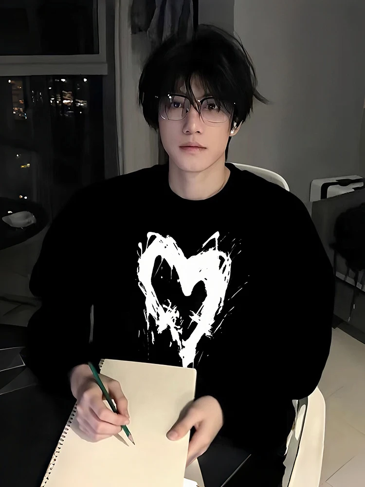 

Tra Street Sle Fce Lined round Ne Sweatirt ex Autumn Winter Love Print Casual Comfortable Cotton Hoodie