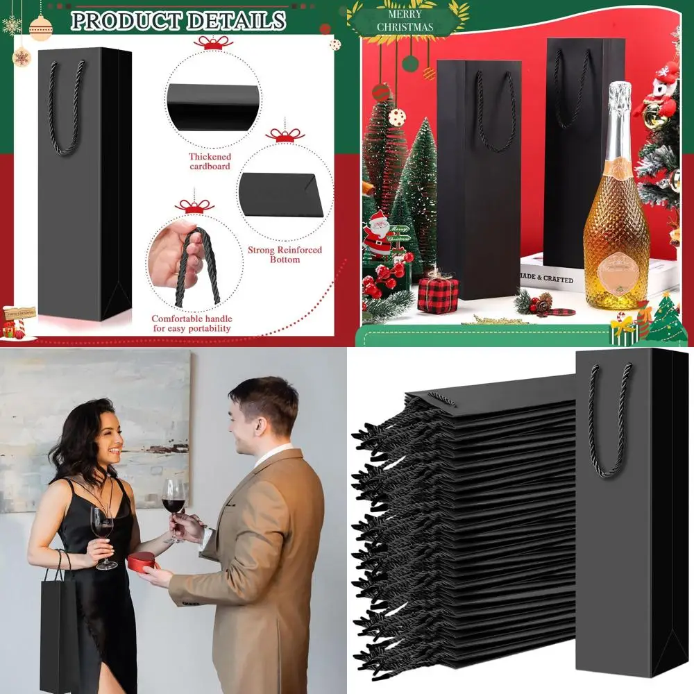 

Bulk 80-Count Wine Gift Bags, 3.7x3.5x14 Inches, Sturdy Paper with Handles for Champagne, Alcohol, Gifts, Retail, Business, Part