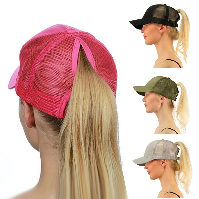 Gorra de béisbol con cola de caballo para mujer, gorra de malla ajustable, deportiva, de Golf, Snapback, Color sólido, alta desordenada, para niña