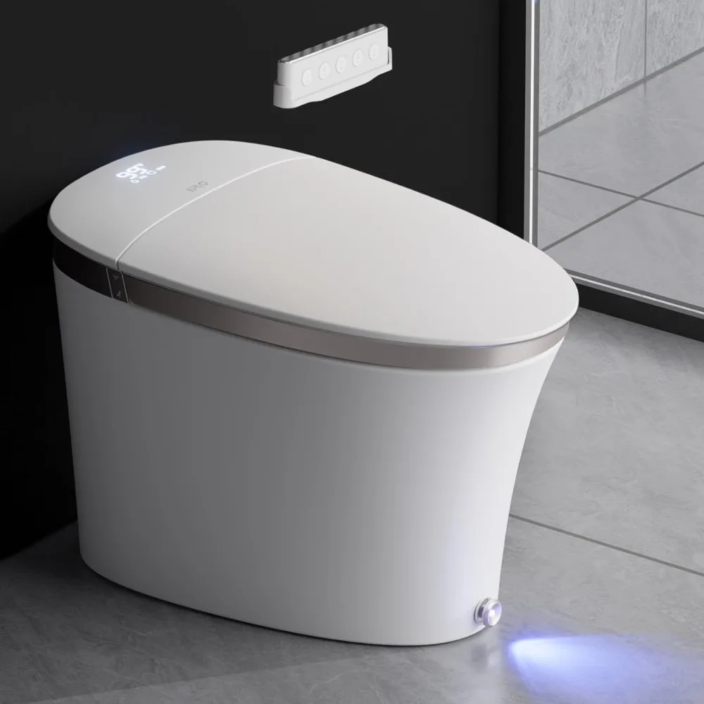 Luxury Smart Toilet with Auto Open/Close, Heated Seat, Instant Warm Water and Dryer, Modern Elongated Bidet Toilet with Night